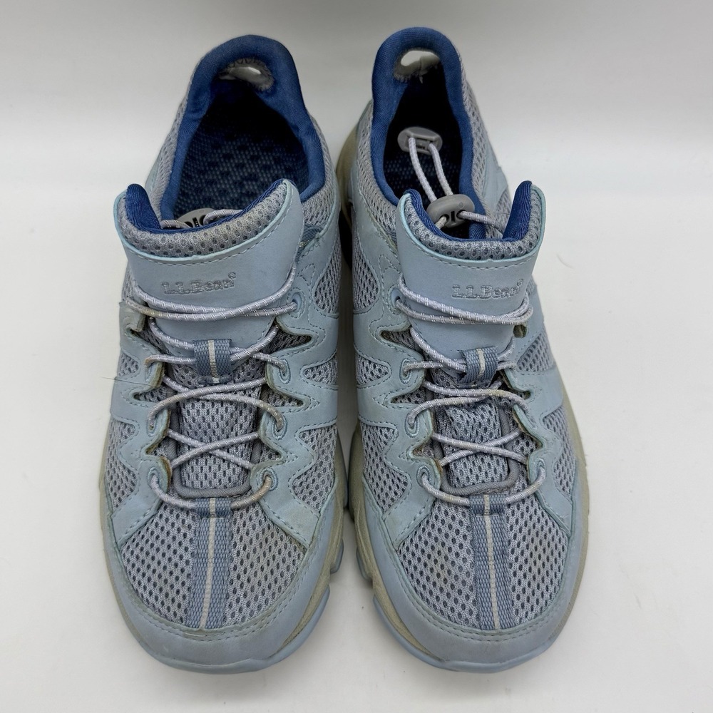 LL Bean Womens Blue Gray Mesh Suede Bungee Lace Athletic Sneakers 7.5 Medium